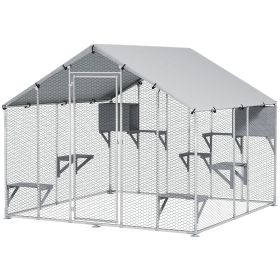 PawHut 94.5" Extra Large Metal Outdoor Catio with Waterproof Cover, 2 Resting Boxes, 7 Jumping Platforms, for Multiple Cats