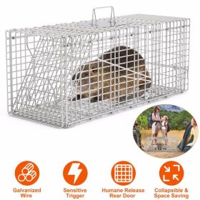 Humane Animal Trap Cage (30.51x11.02x11.81in) - Galvanized Sturdy Wire Mesh, Sensitive Trigger & Dual Doors, Handle Guard Plate